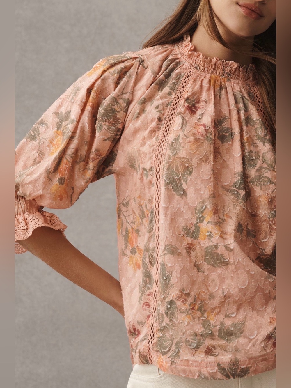 Anthropologie Pilcro Floral Lace-Trim Blouse - Picture 2 of 2